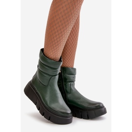 Zazoo 60512 Women's Leather Ankle Boots With Zipper, Felt Lined, Dark Green 1
