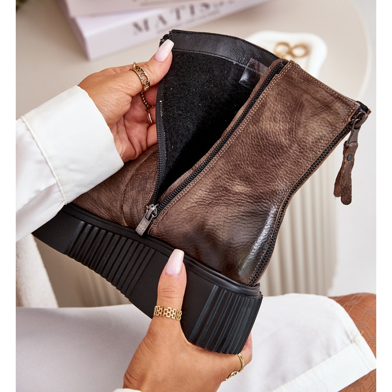 Zazoo 60369 Women's Leather Platform Ankle Boots Dark Beige 2