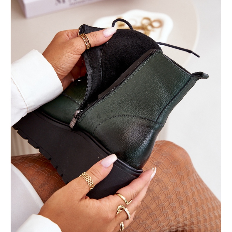 Zazoo 60499 Women's Ankle Boots On Platform And Wedge Insulated Natural Leather Dark Green 2