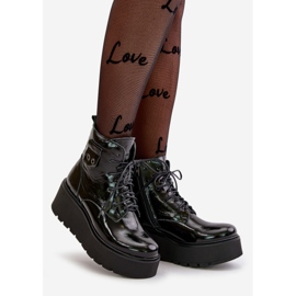 Zazoo 60499 Patent Leather Women's Ankle Boots On Platform And Wedge Insulated Natural Leather Dark Green black 1