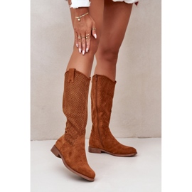 Openwork Women's Boots Camel S.Barski HY42-139 brown 1