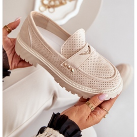 Women's Openwork Moccasin Low Shoes Light Beige Tannes 2