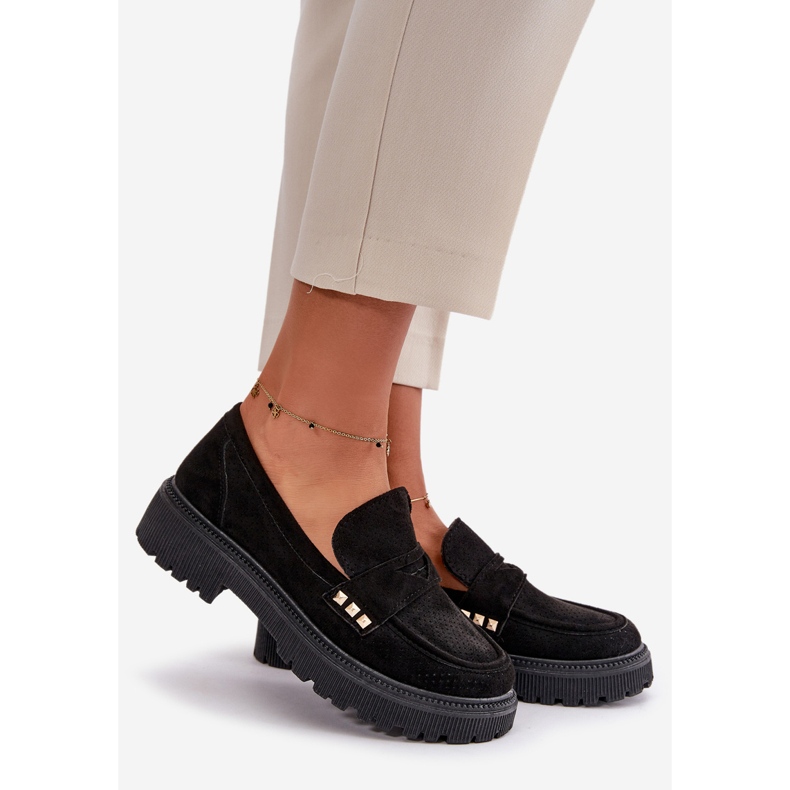 Women's Openwork Moccasin Low Shoes Black Tannes 1