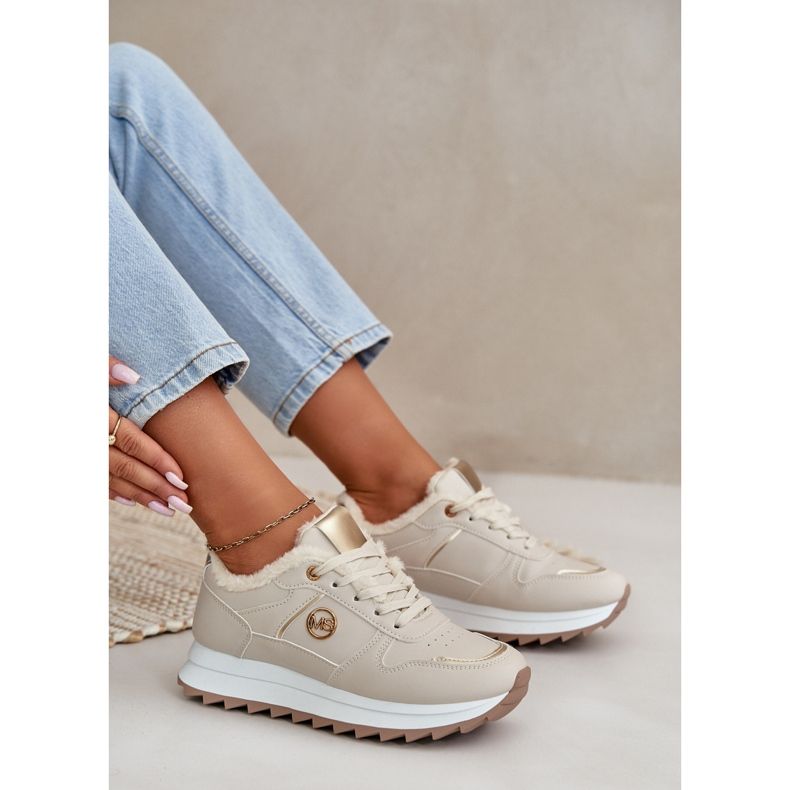 Women's Sports Shoes Fur Lined On A Platform Light Beige Lerisas 1 Women's Sports Shoes Fur Lined On A Platform Light Beige Lerisas 1