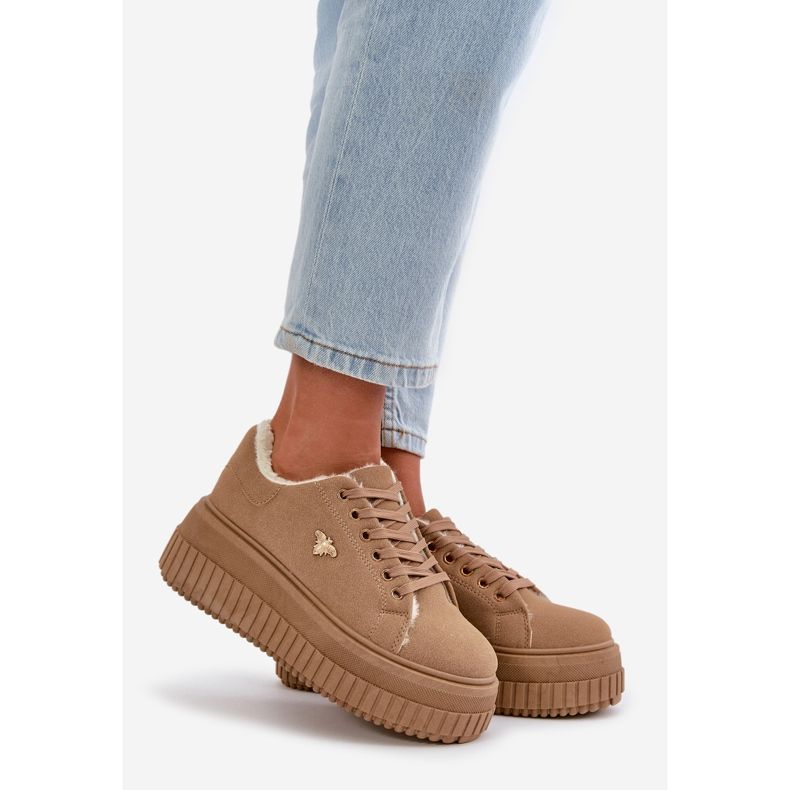 Women's Insulated Sneakers On A Massive Sole With A Gold Detail Brown Lotira 1