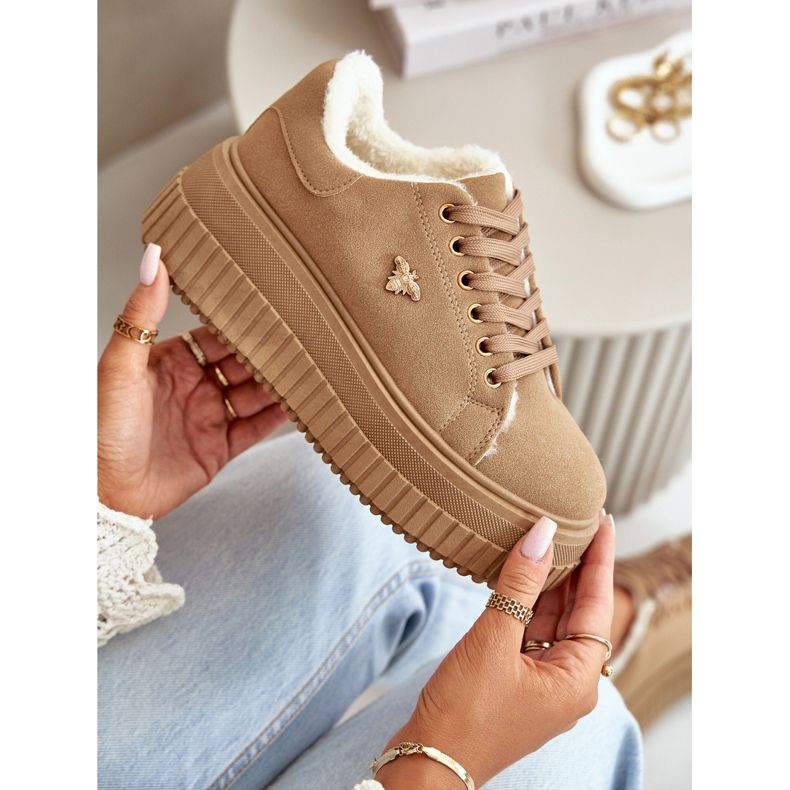 Women's Insulated Sneakers On A Massive Sole With A Gold Detail Brown Lotira 2