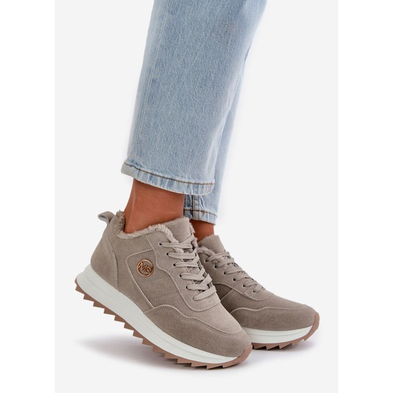 Insulated Leather Platform Sports Shoes Gray Adite grey 1