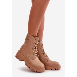 Women's Worker Ankle Boots With Zipper Lace-up Made Of Eco Leather Beige Naolani 1