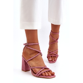 Women's sandals on the post pink stripes 2