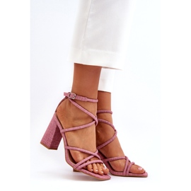 Women's sandals on the post pink stripes 1