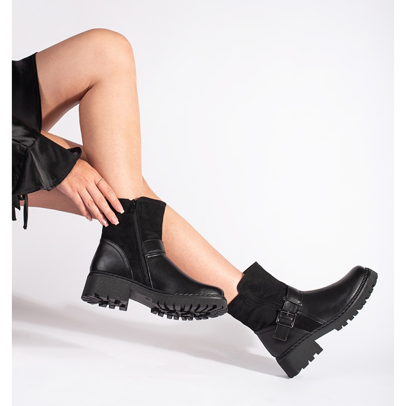 Black women's ankle boots with a decorative clasp 2
