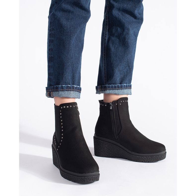 Suede black wedge ankle boots 2