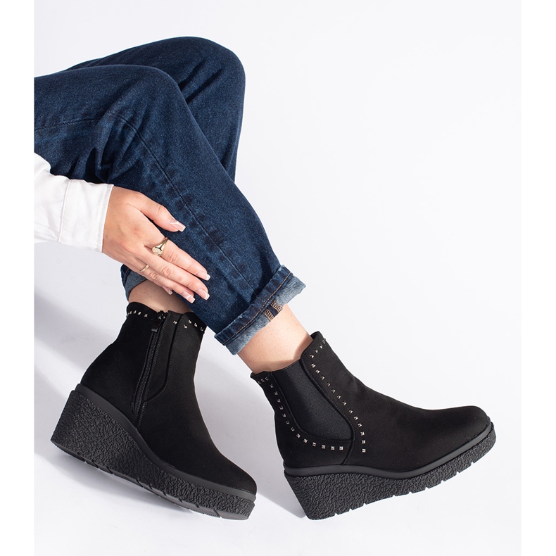 Suede black wedge ankle boots 1