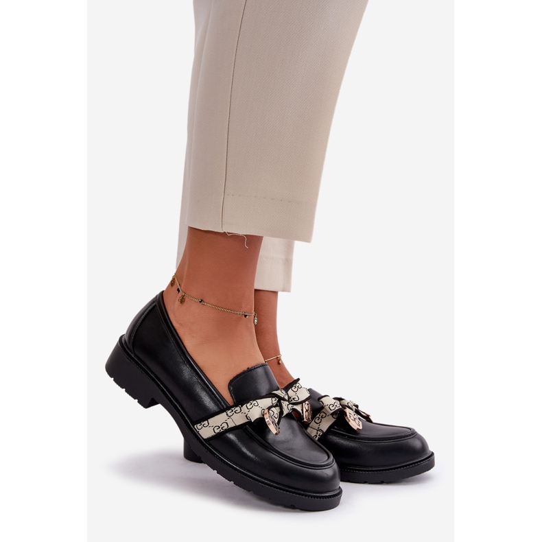 Women's Leather Shoes Loafers Black S.Barski HY330 1