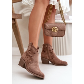 Women's Suede Openwork Cowboy Boots Brown S.Barski HY42-086 2