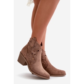 Women's Suede Openwork Cowboy Boots Brown S.Barski HY42-086 1