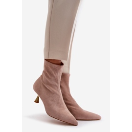 Women's High Heel Ankle Boots Eco Suede Pointed Toe Beige Irithare 1
