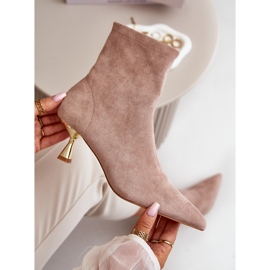 Women's High Heel Ankle Boots Eco Suede Pointed Toe Beige Irithare 2