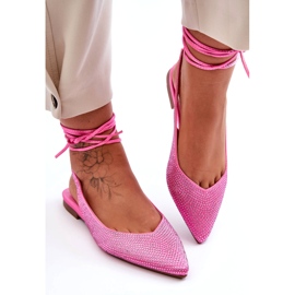 Tied women's ballerinas decorated with pink zircons 1 Tied women's ballerinas decorated with pink zircons 1