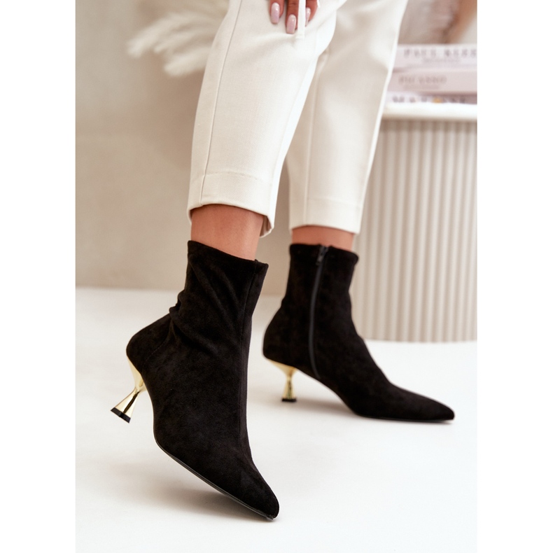 Women's High Heel Ankle Boots Eco Suede Pointed Toe Black Irithare 2