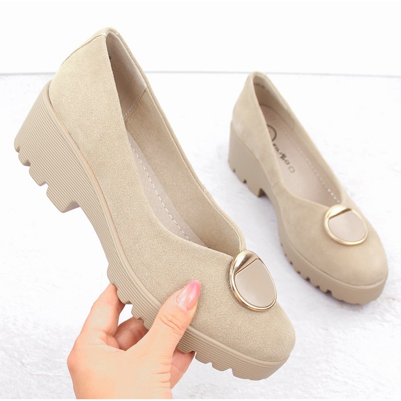 Leather suede women's slip-on shoes beige Filippo DP4569 1 Leather suede women's slip-on shoes beige Filippo DP4569 1