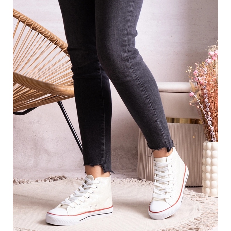 White high-top sneakers in shiny mesh by Ranifali 1