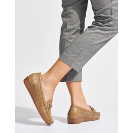 Beige openwork loafers with a low wedge 1