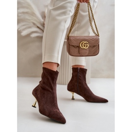 Women's High Heel Ankle Boots Eco Suede Pointed Toe Brown Irithare 2