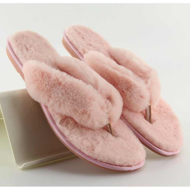 Pink pink flip-flops with fur 1