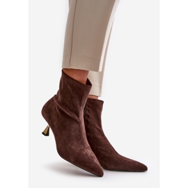 Women's High Heel Ankle Boots Eco Suede Pointed Toe Brown Irithare 1