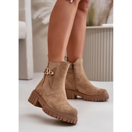 Insulated Women's Ankle Boots With Gold Detail Eco Suede Beige Bervena 2