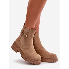 Insulated Women's Ankle Boots With Gold Detail Eco Suede Beige Bervena 1