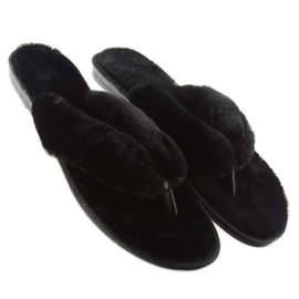 Black black flip-flops with fur 1