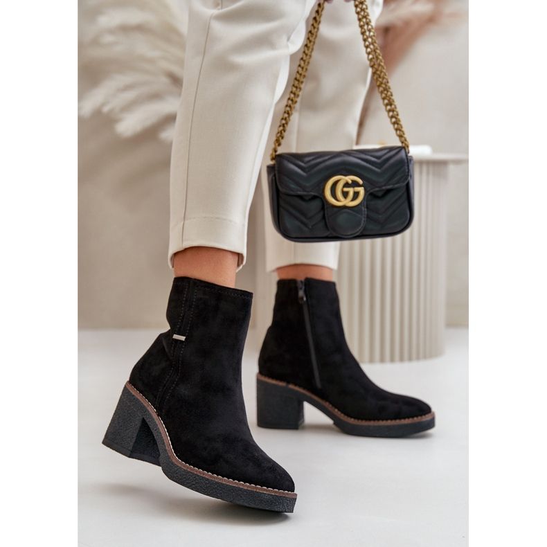 Women's Ankle Boots On The Heel Insulated Eco Suede Black Arkesia 2