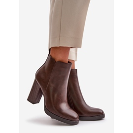 Insulated Women's Ankle Boots on a Heel Eco Leather Dark Brown Teresine 1