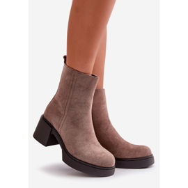 Eco Suede Women's Ankle Boots With Heel Warm Dark Beige Meriluna 1