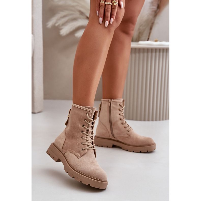 Women's Worker Ankle Boots Insulated Zipper Eco Suede Beige Mardia 2 Women's Worker Ankle Boots Insulated Zipper Eco Suede Beige Mardia 2