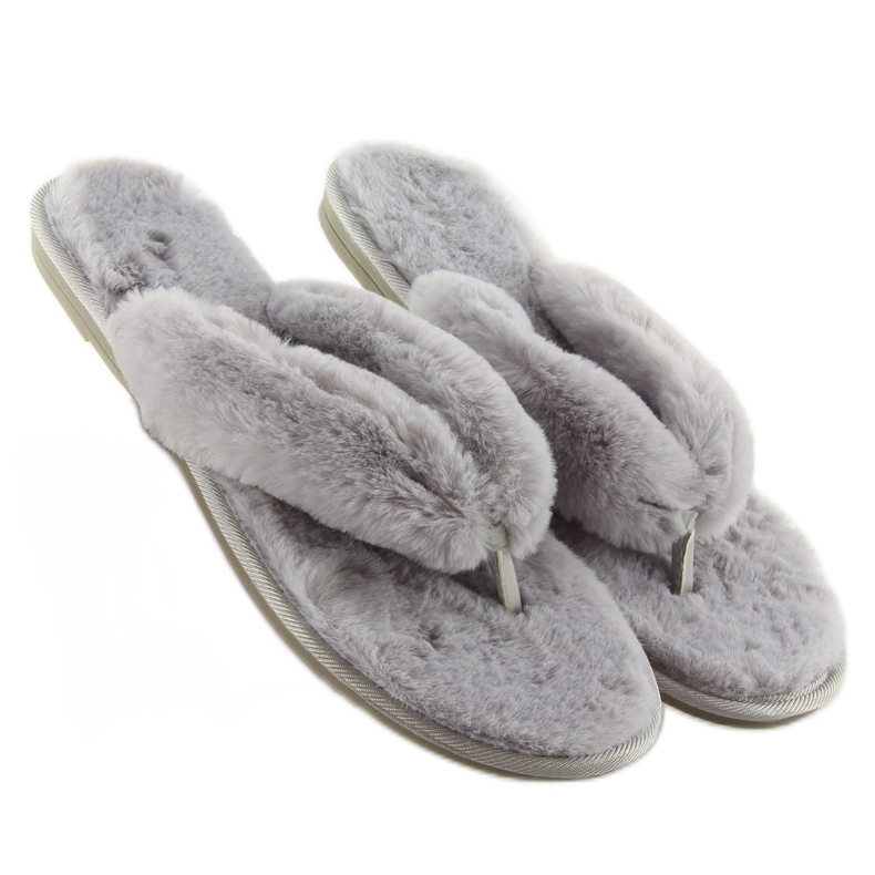 Gray flip-flops with fur lb17-36 gray grey 1