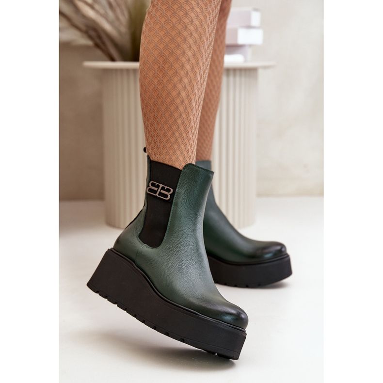 Zazoo 60498 Women's Platform Wedge Ankle Boots Dark Green 2