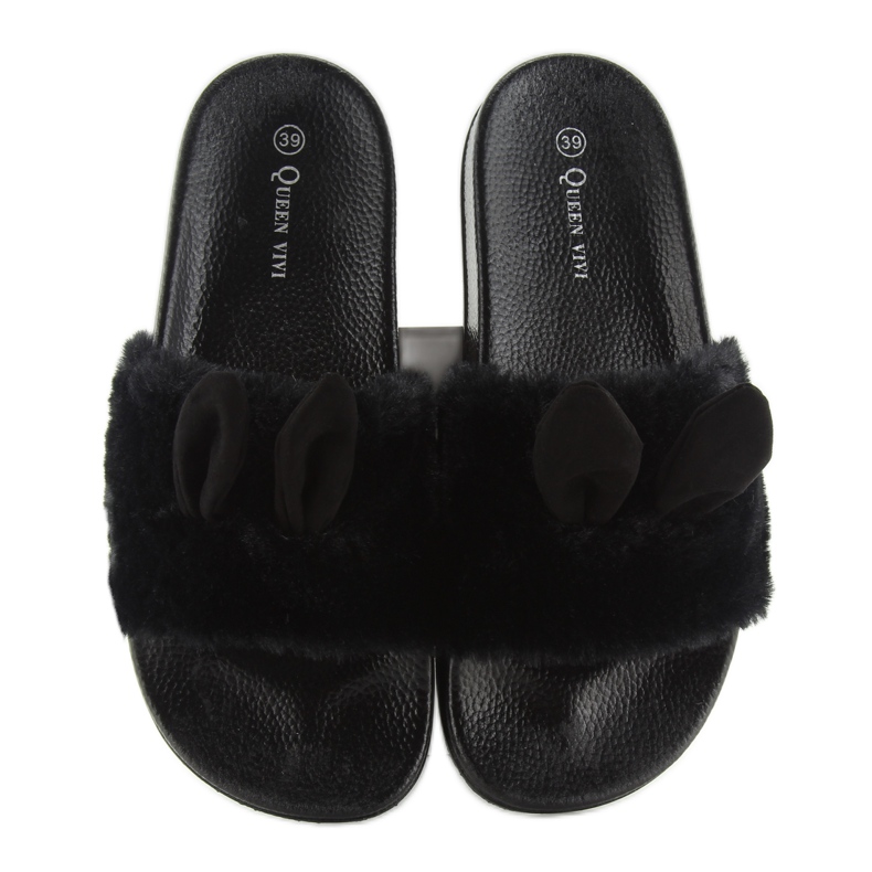 Black black slippers with fur and ears 1