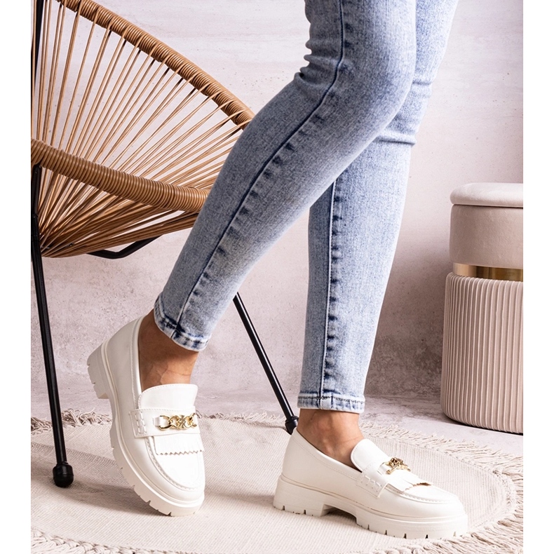 Bez marki White half-boots with gold buckle Anielania 1