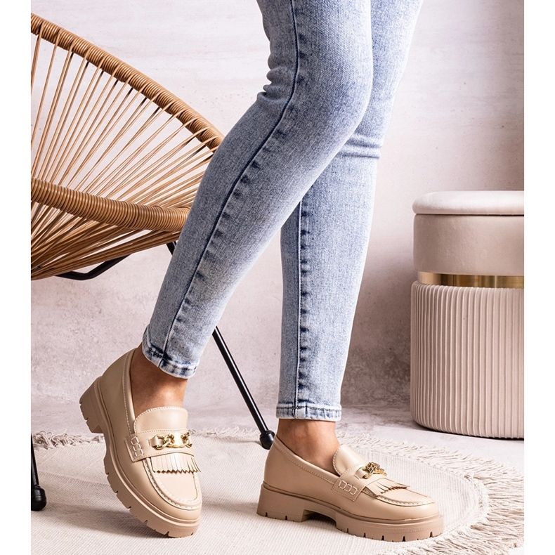 Beige half-boots with gold buckle Anielania 1