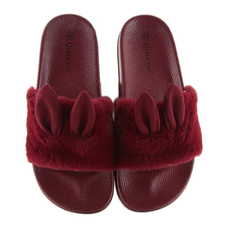 Slippers with fur and maroon ears red 1