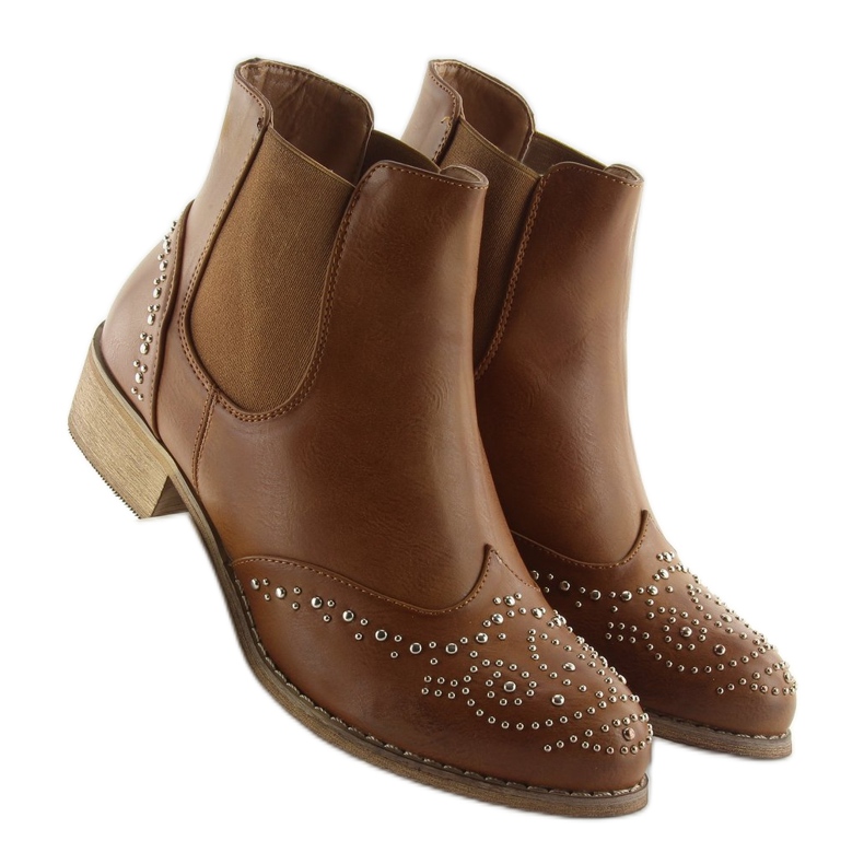 Brown Chelsea boots with studs, Camel 1