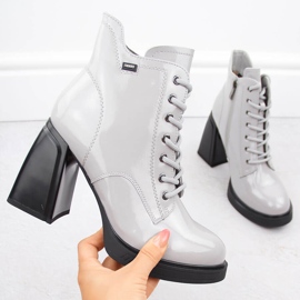 Women's patent leather ankle boots with a slightly insulated heel, gray Vinceza 91109 grey 2