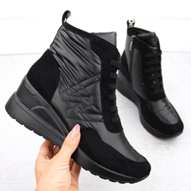 Women's wedge ankle boots snow boots black Potocki 12225 1