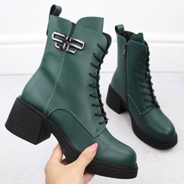 Women's leather ankle boots with heels and platform, insulated, green, Vinceza 66682 1 Women's leather ankle boots with heels and platform, insulated, green, Vinceza 66682 1