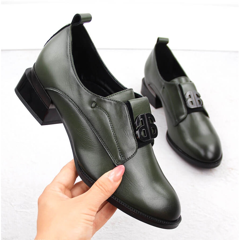 Women's leather high-heeled slip-on shoes green Vinceza 25-58349 1