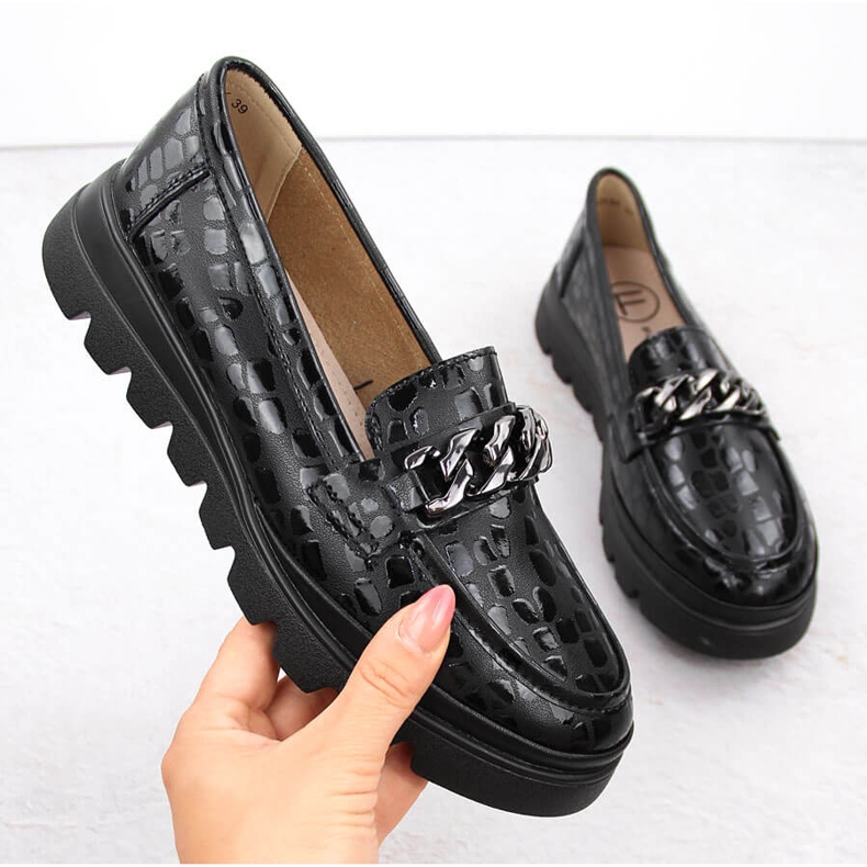 Leather women's loafers with chain black Filippo DP6467 1