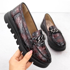 Leather women's loafers with chain burgundy Filippo DP6467 red 1